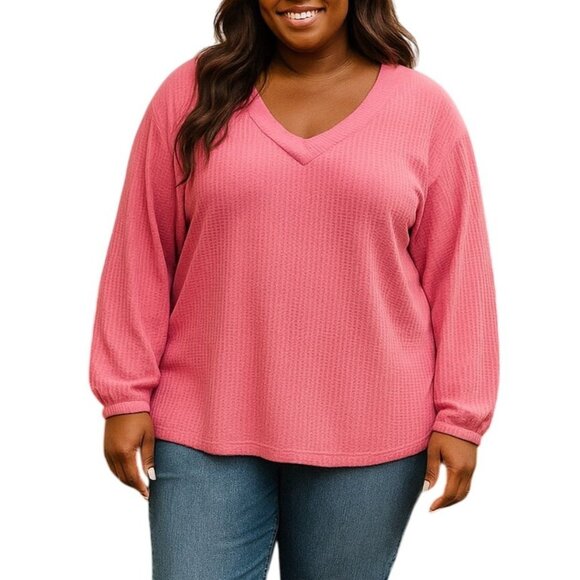 Lane Bryant Size 14/16 Top Womens Pink Textured Long Sleeve Lightweight Casual - Picture 1 of 7